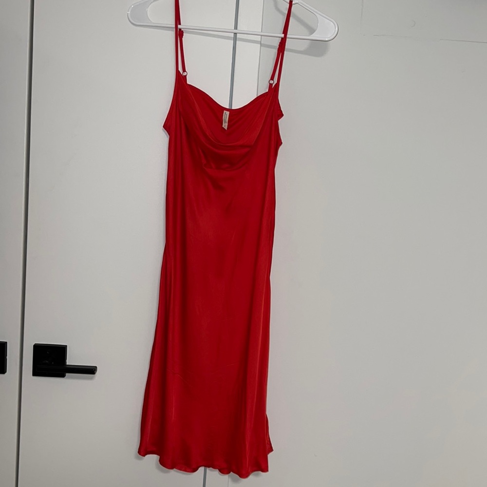 Urban Outfitters Red Silk flowy scoop neck dress
